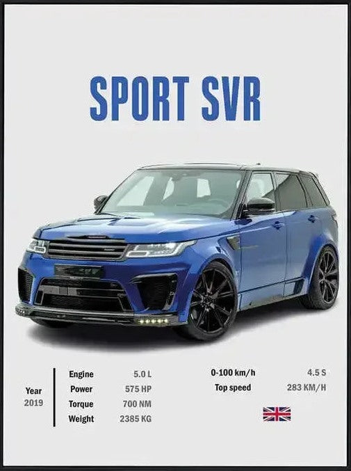 Póster de Coche Deportivo – Blanco con Borde