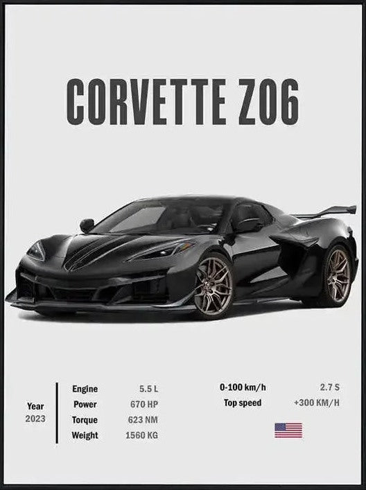 Póster de Coche Deportivo – Blanco con Borde