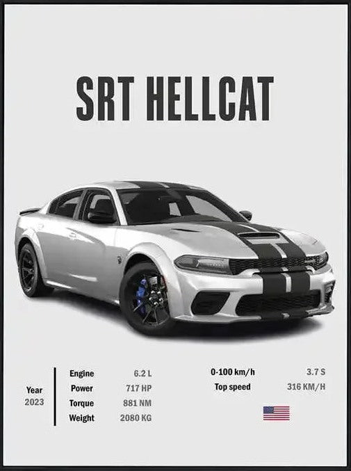 Póster de Coche Deportivo – Blanco con Borde